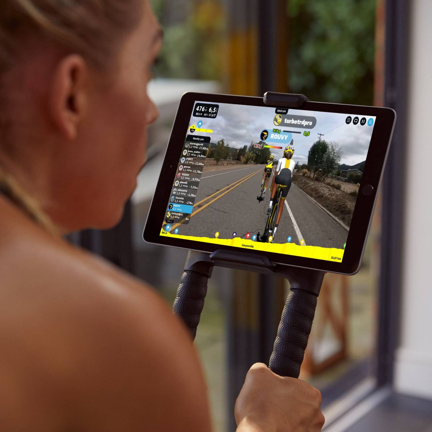 Rouvy being used on a Wattbike Atom